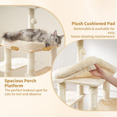 Heybly Cat Tree double hammocks create cozy resting spaces for two cats.