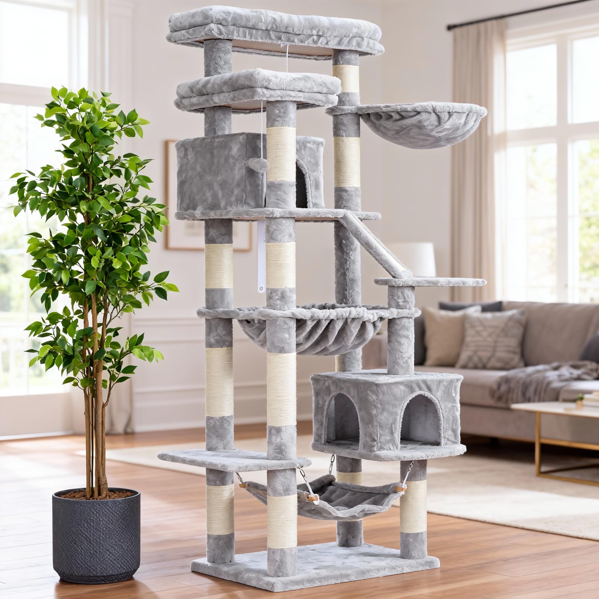 Heybly cat tree easy-clean surface enables quick fur cleanup
