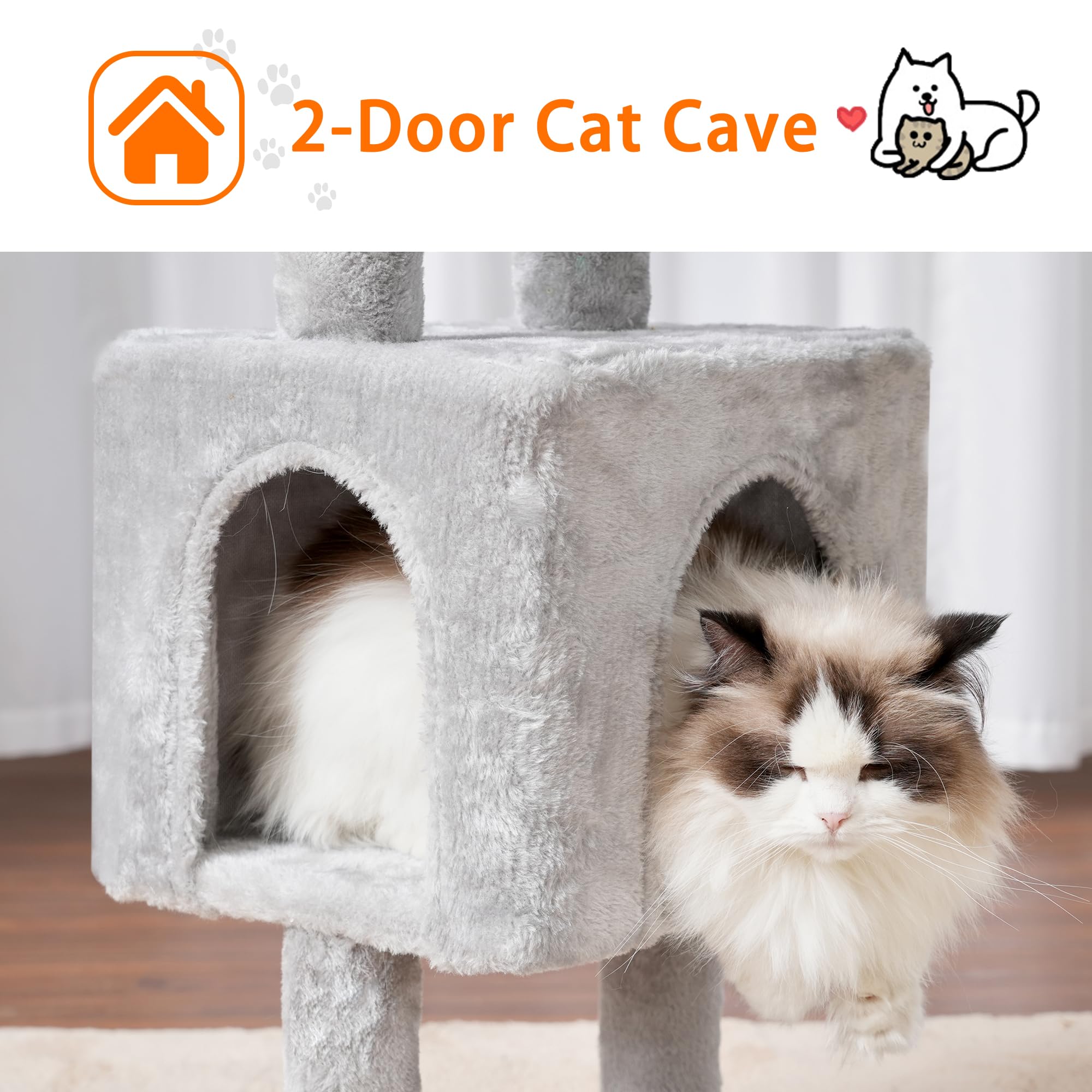 Heybly cat tree fully-wrapped sisal poles encourage scratching and keep claws healthy.