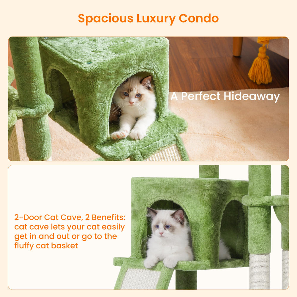 Heybly cat tree green plush perch highlights durable, stable lounging.