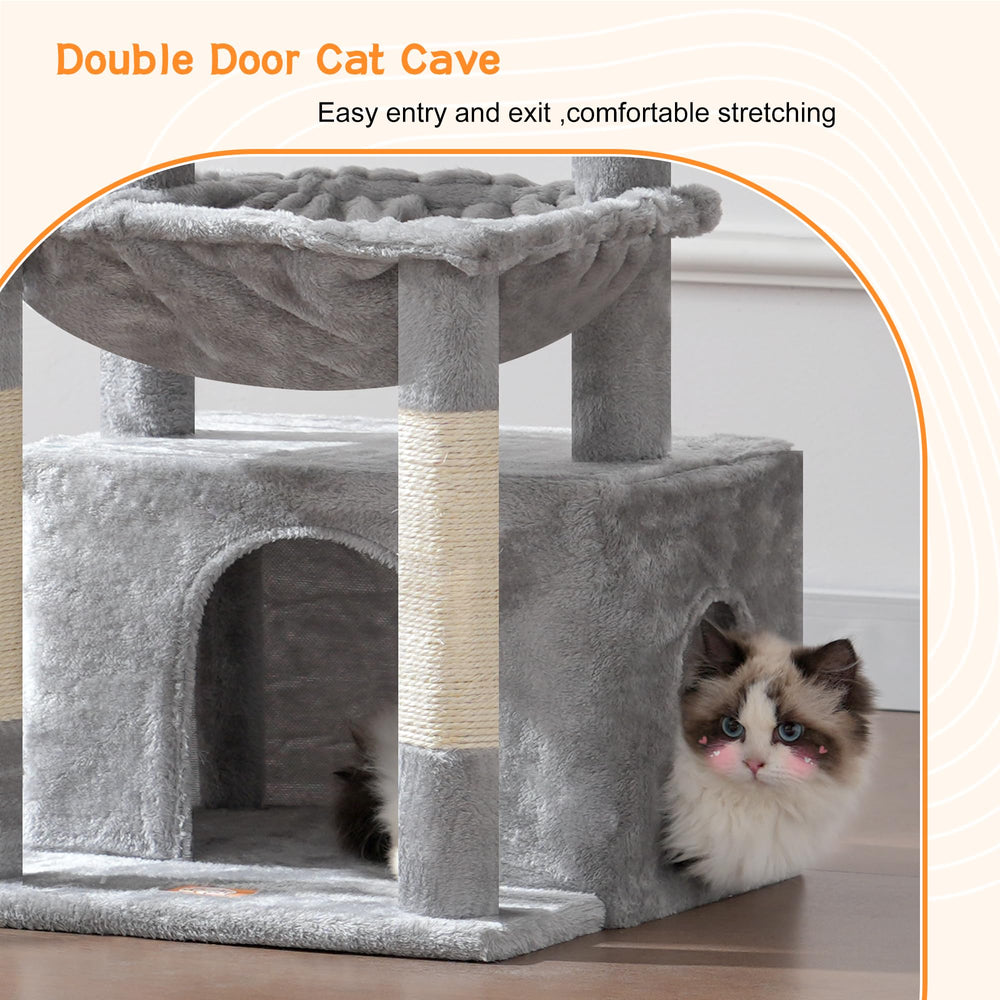 Heybly Cat Tree multi-layer design supports climbing and exploration.