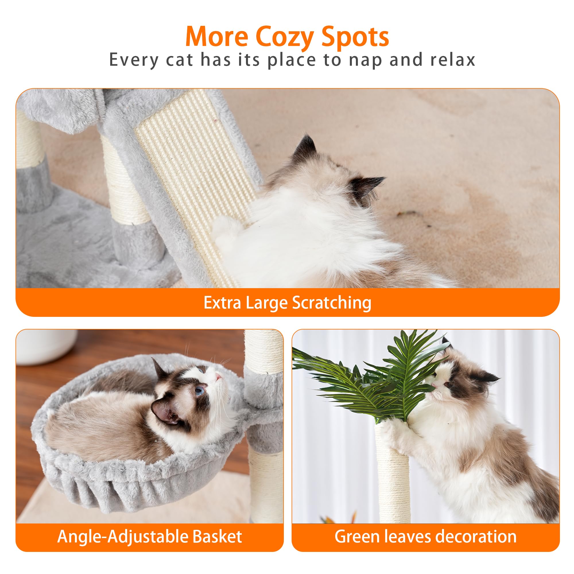 Heybly cat tree padded perches provide comfortable resting spots during play