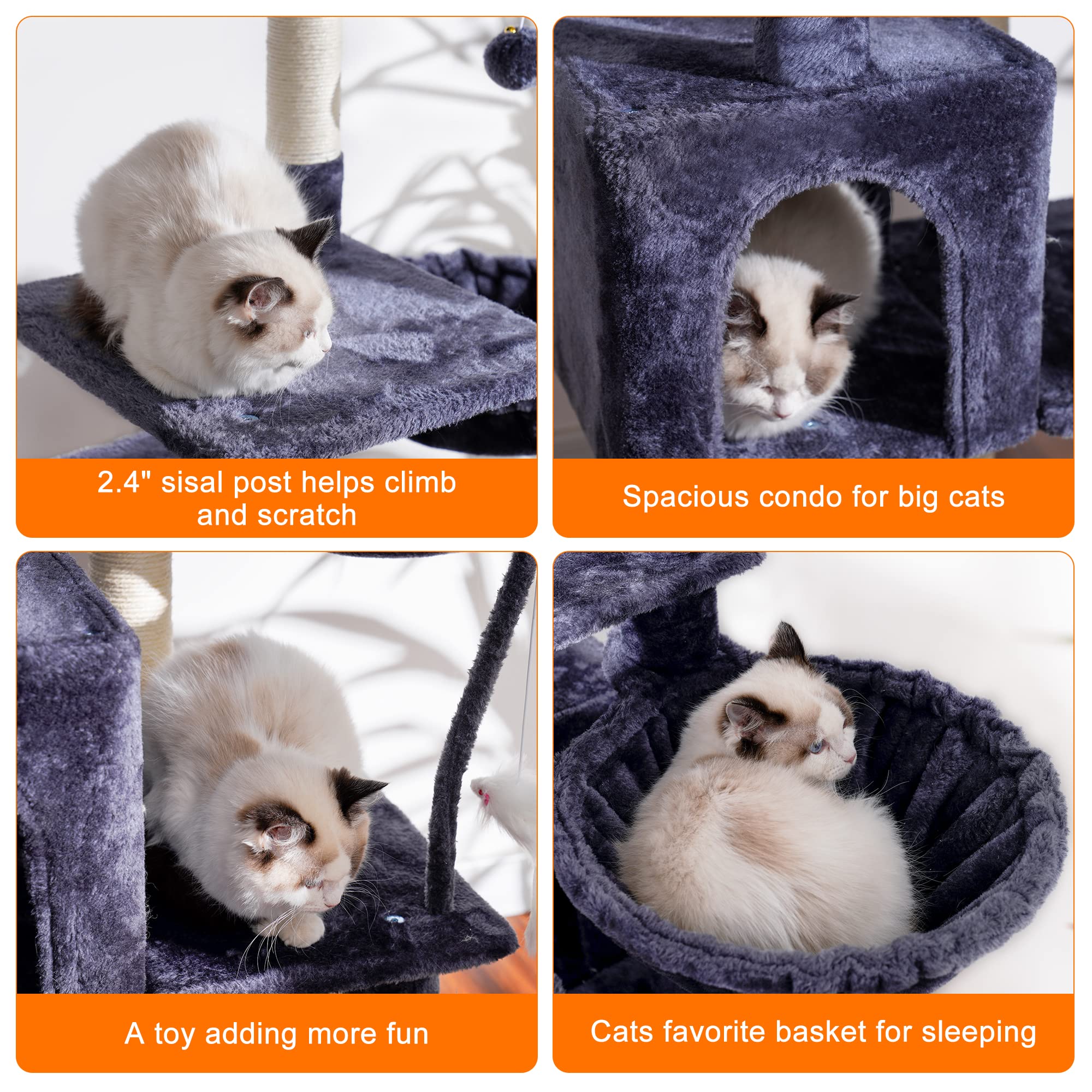 Heybly cat tree padded top perch provides soft lounging space