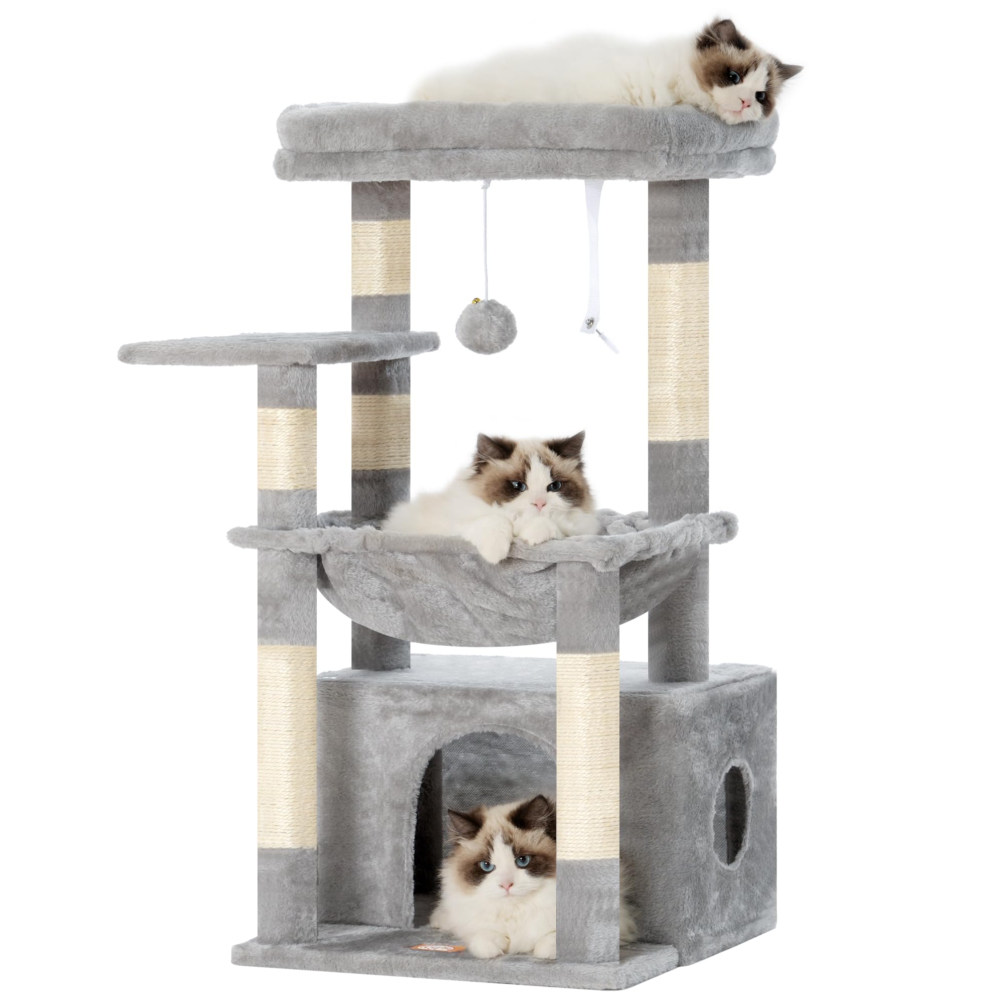 Heybly Cat Tree platform offers a large resting surface for cozy lounging.