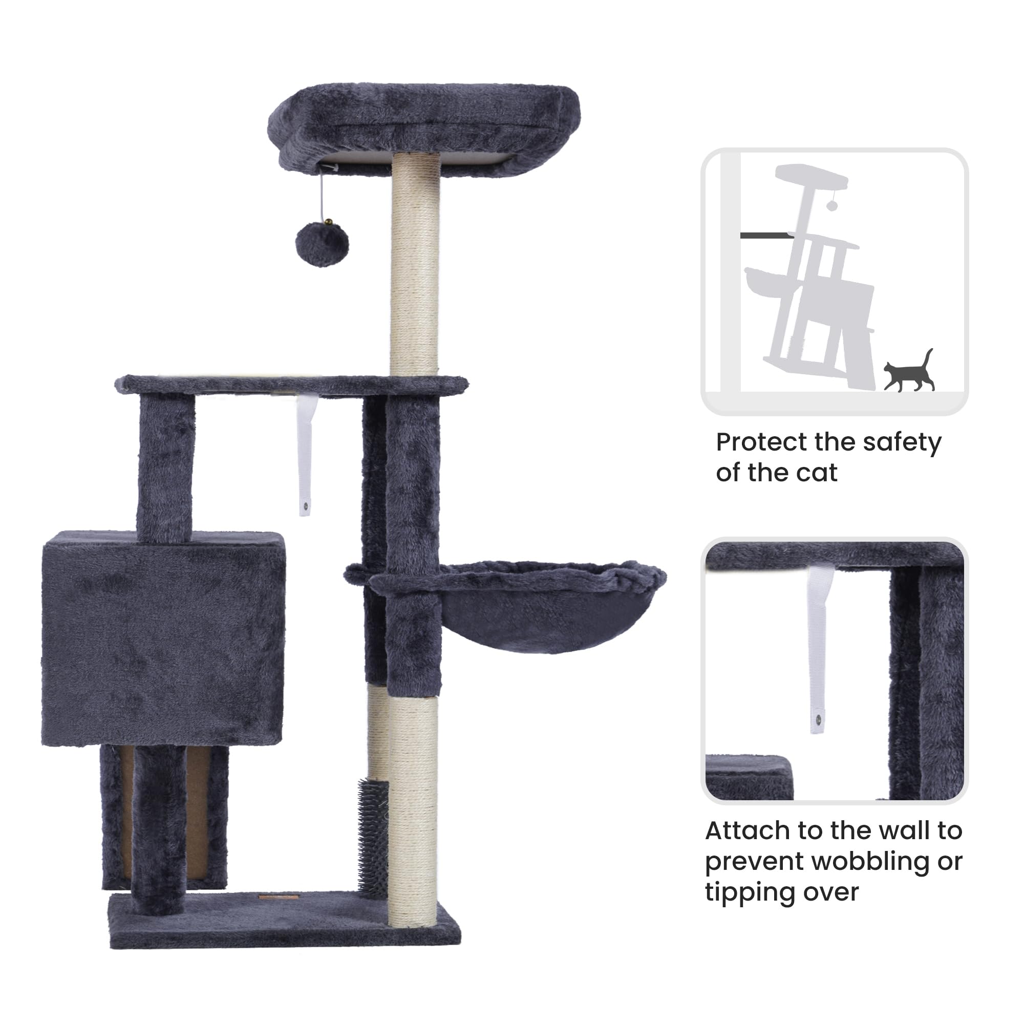 Heybly cat tree plush ball features a bell for quiet, engaging play.