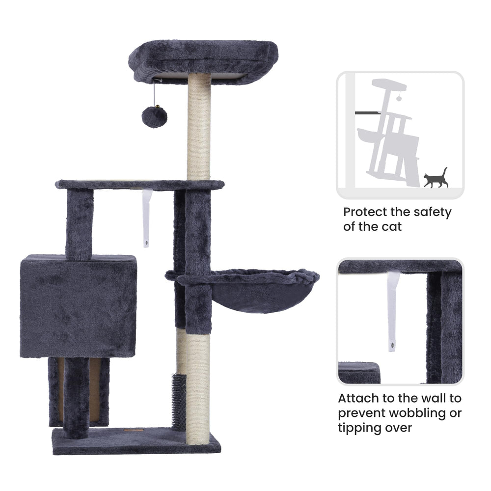 Heybly cat tree plush ball features a bell for quiet, engaging play.