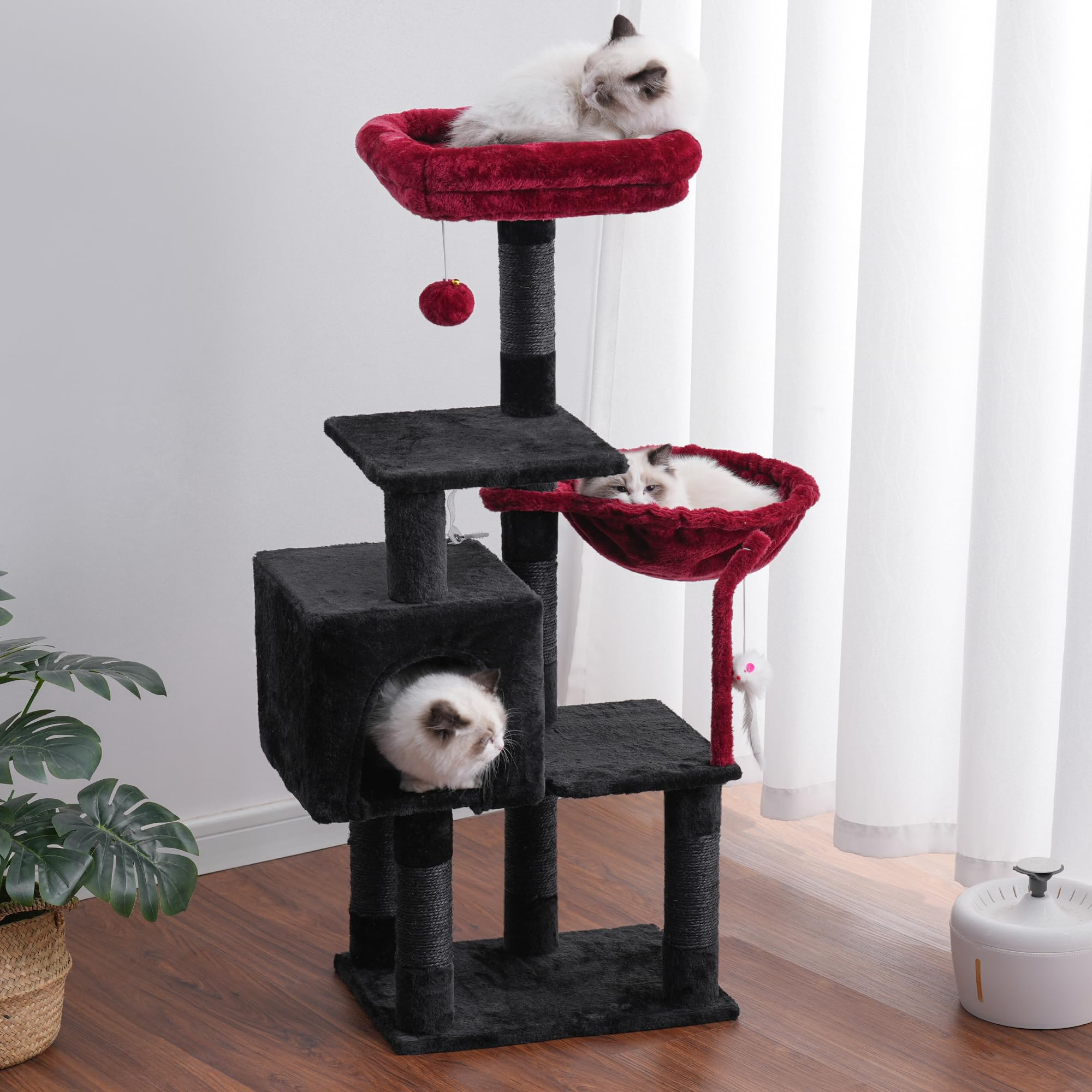 Heybly Cat Tree plush ball with bell provides quiet, engaging play for kittens.