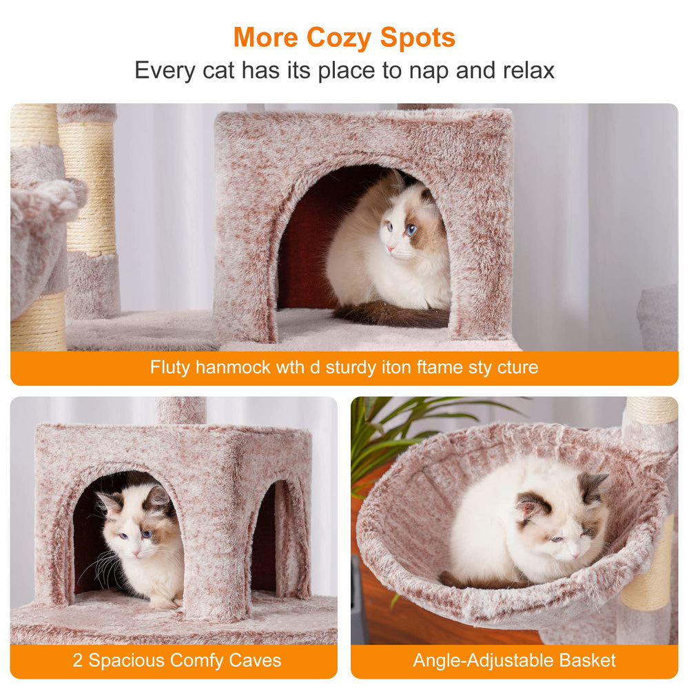 Heybly cat tree plush basket offers secure, curled-up naps.