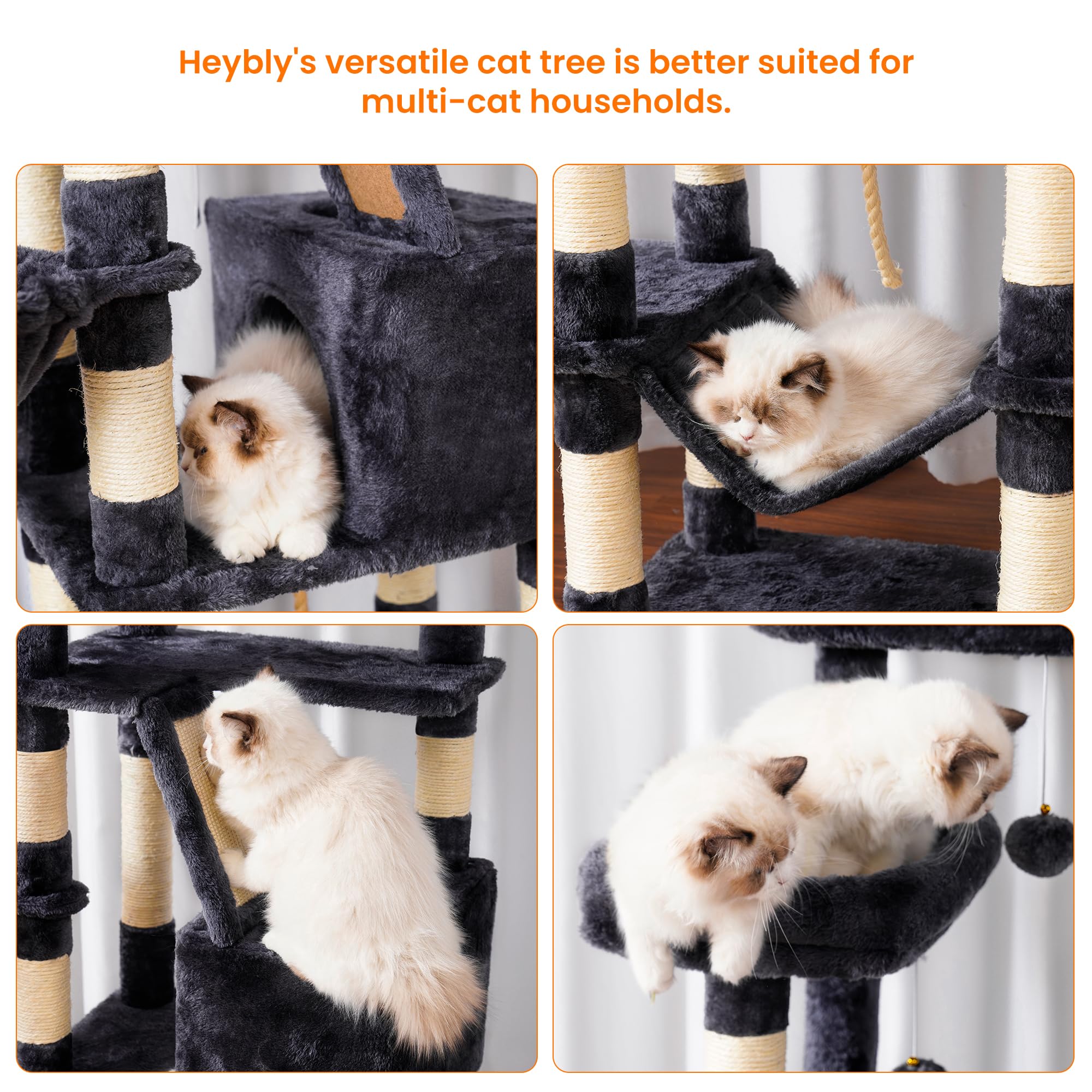 Heybly cat tree plush padding enhances comfort on every platform