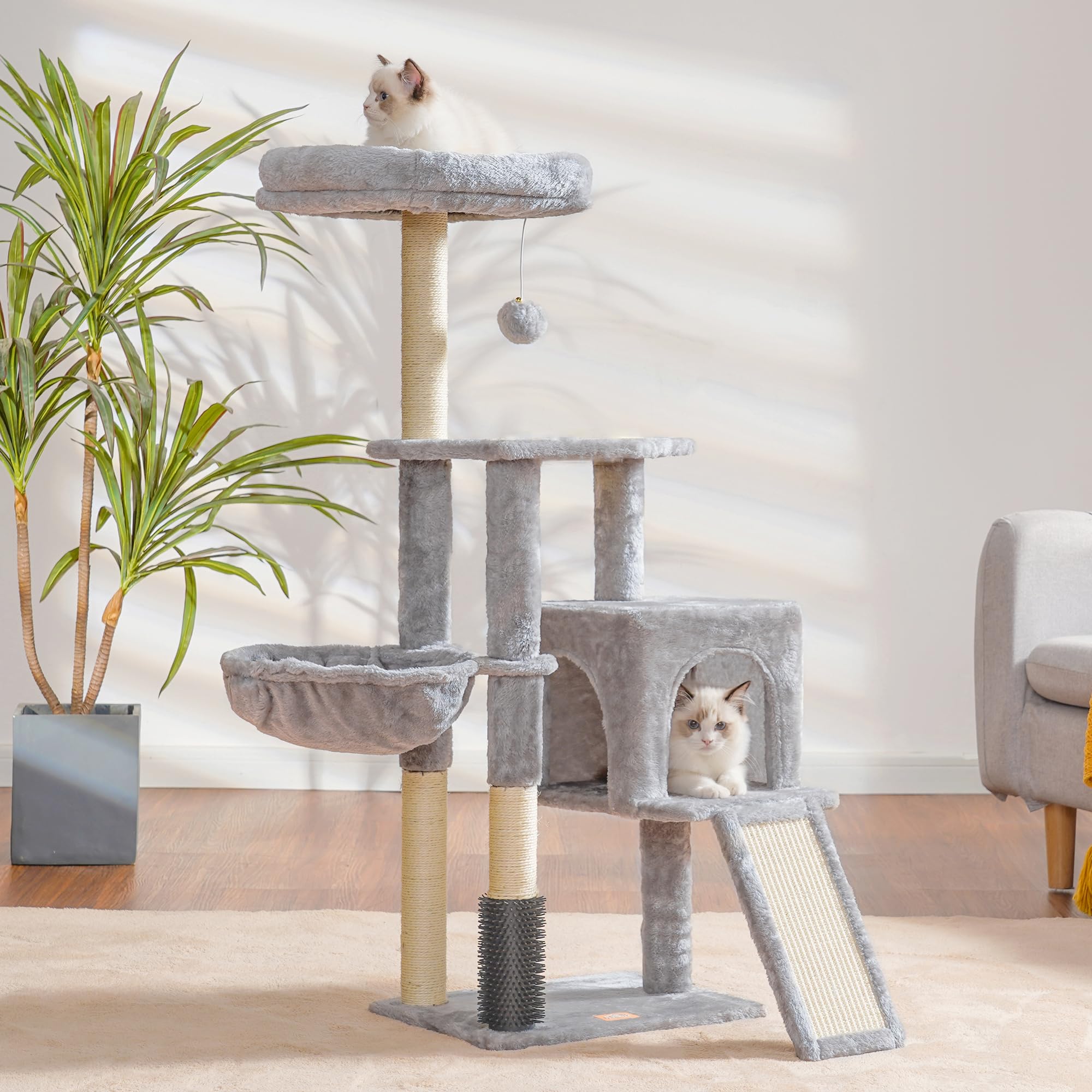 Heybly cat tree plush perch provides a cozy resting spot for naps.