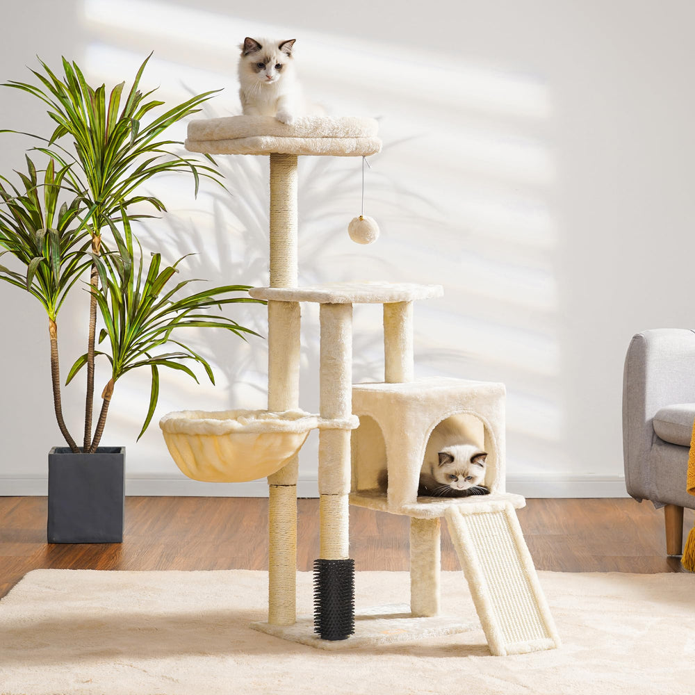 Heybly plush-perch cat tree offers a cozy elevated lounging spot.