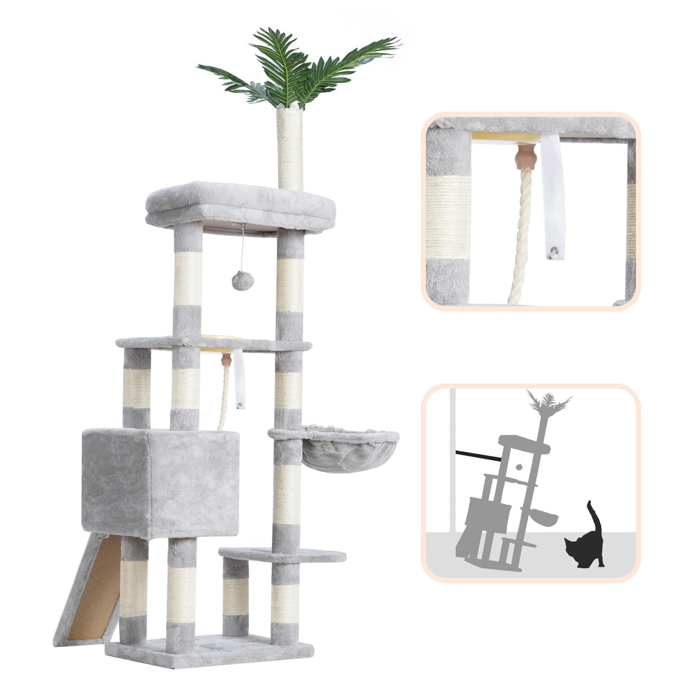 Heybly cat tree pom-pom toy adds interactive stimulation during playtime