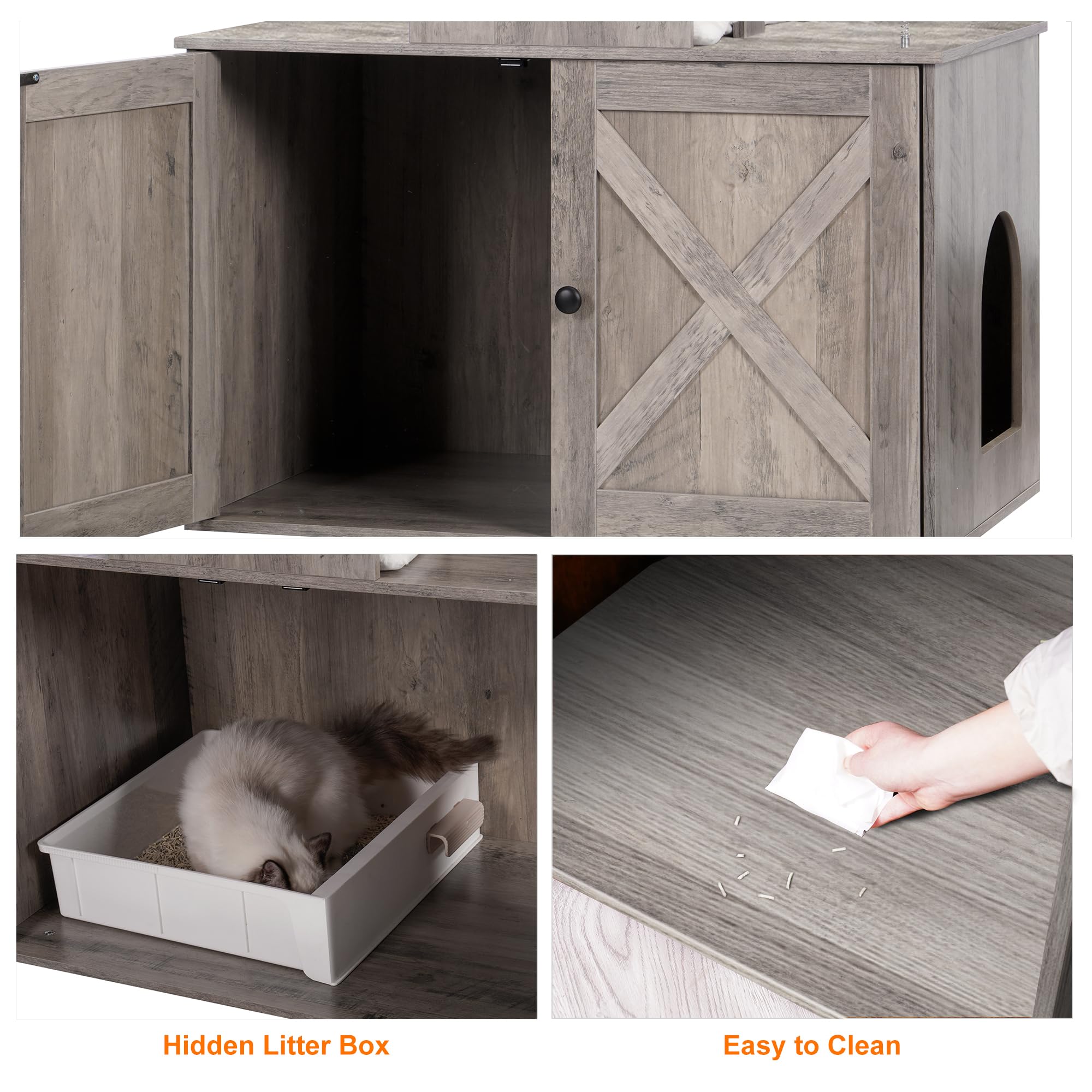 Heybly cat tree rustic gray finish blends with modern home decor.