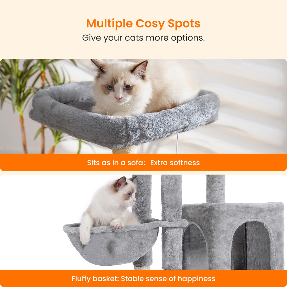 Heybly scratching post keeps claws engaged and furniture safe.