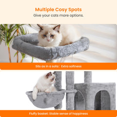 Heybly scratching post keeps claws engaged and furniture safe.