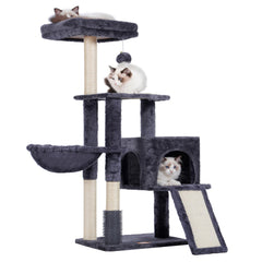 Heybly cat tree self-groomer brush provides gentle massage and hair collection.