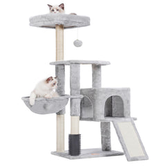 Heybly cat tree with self-groomer brush offers a gentle massage and hair collection.