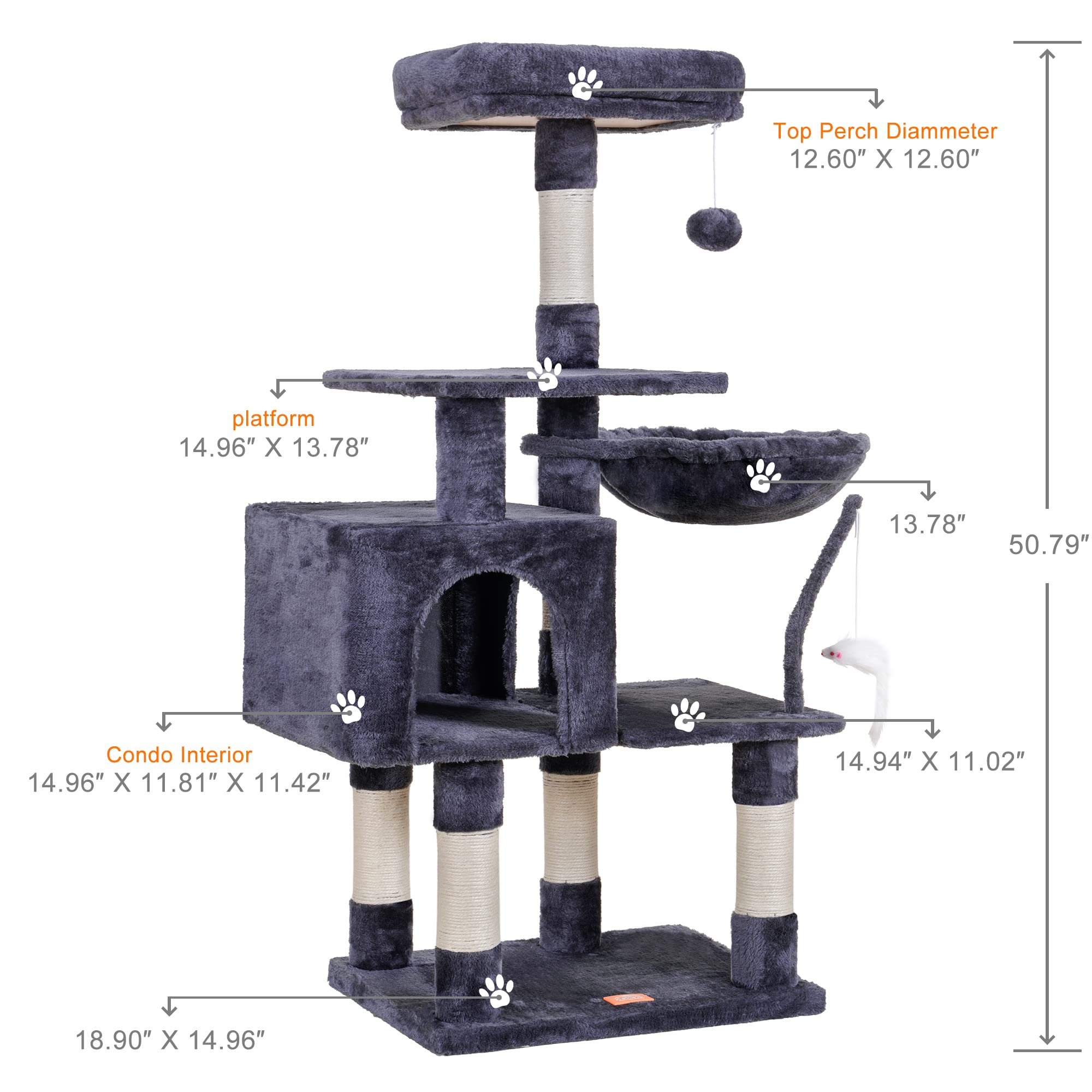 Heybly cat tree with sisal posts and anti-topple design for stability