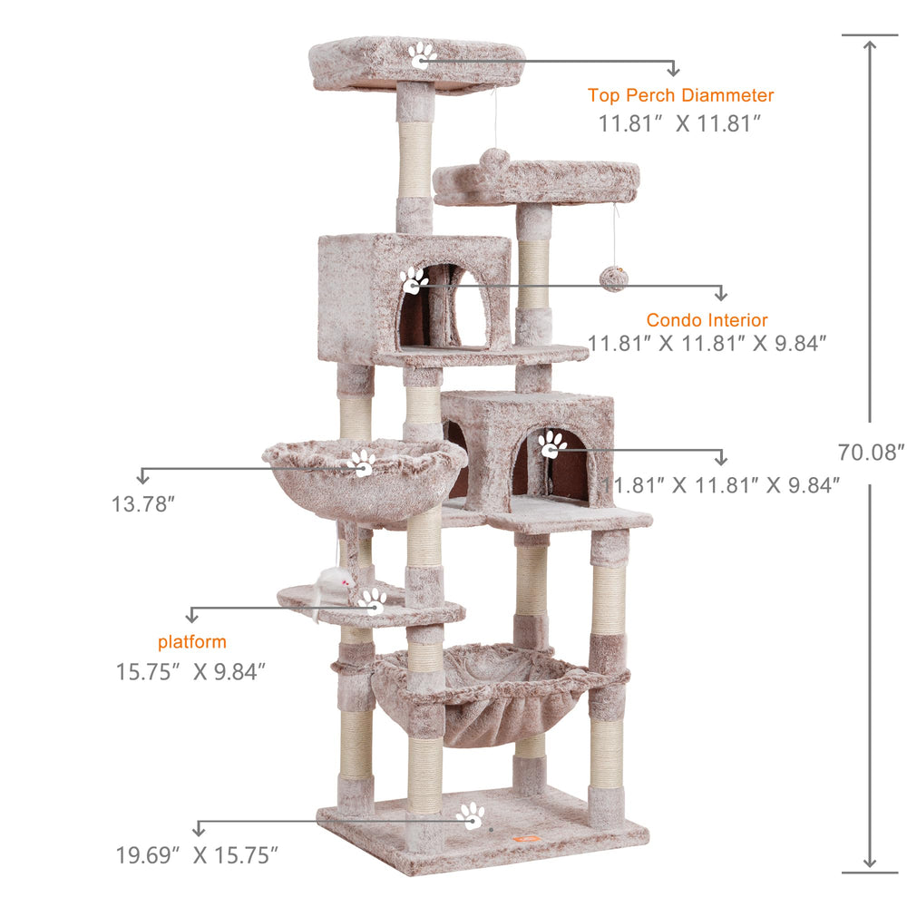 Heybly cat tree with sisal posts promotes scratching and stress-free exercise.