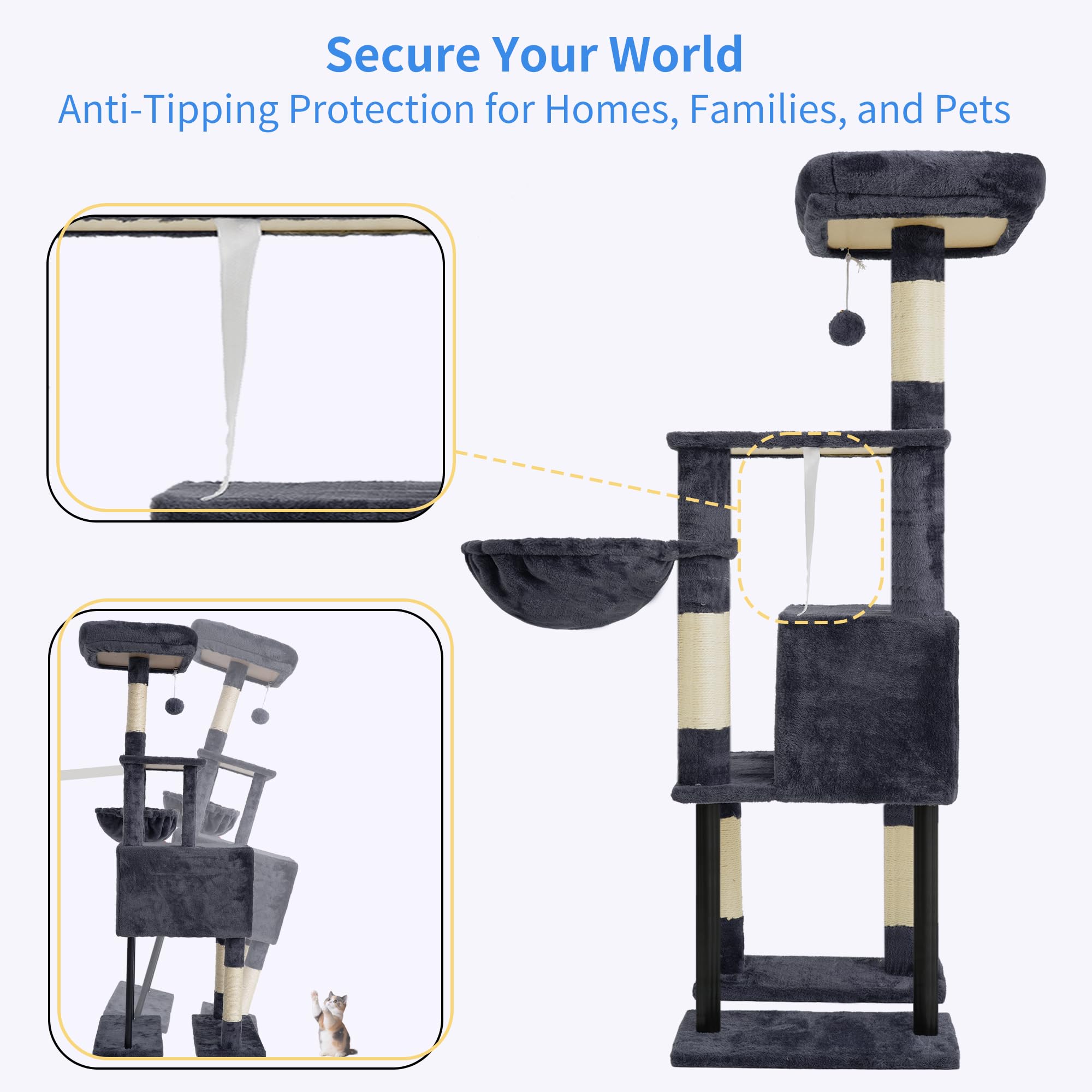 Heybly cat tree soft padding edges cushion paws during climbs.
