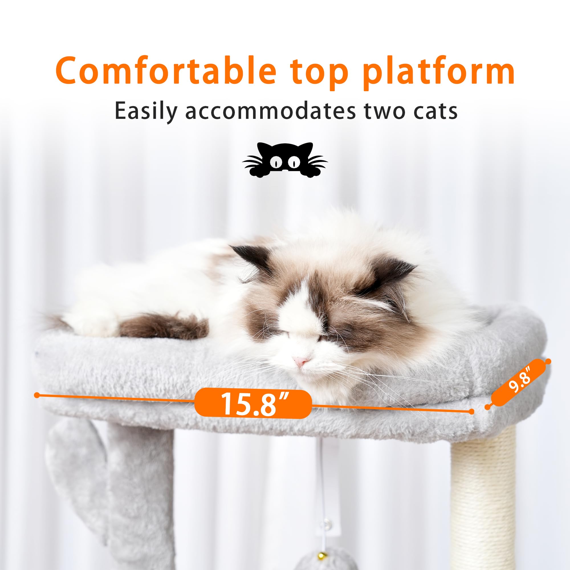 Heybly cat tree soft platform provides comfy resting spot after energetic play sessions.