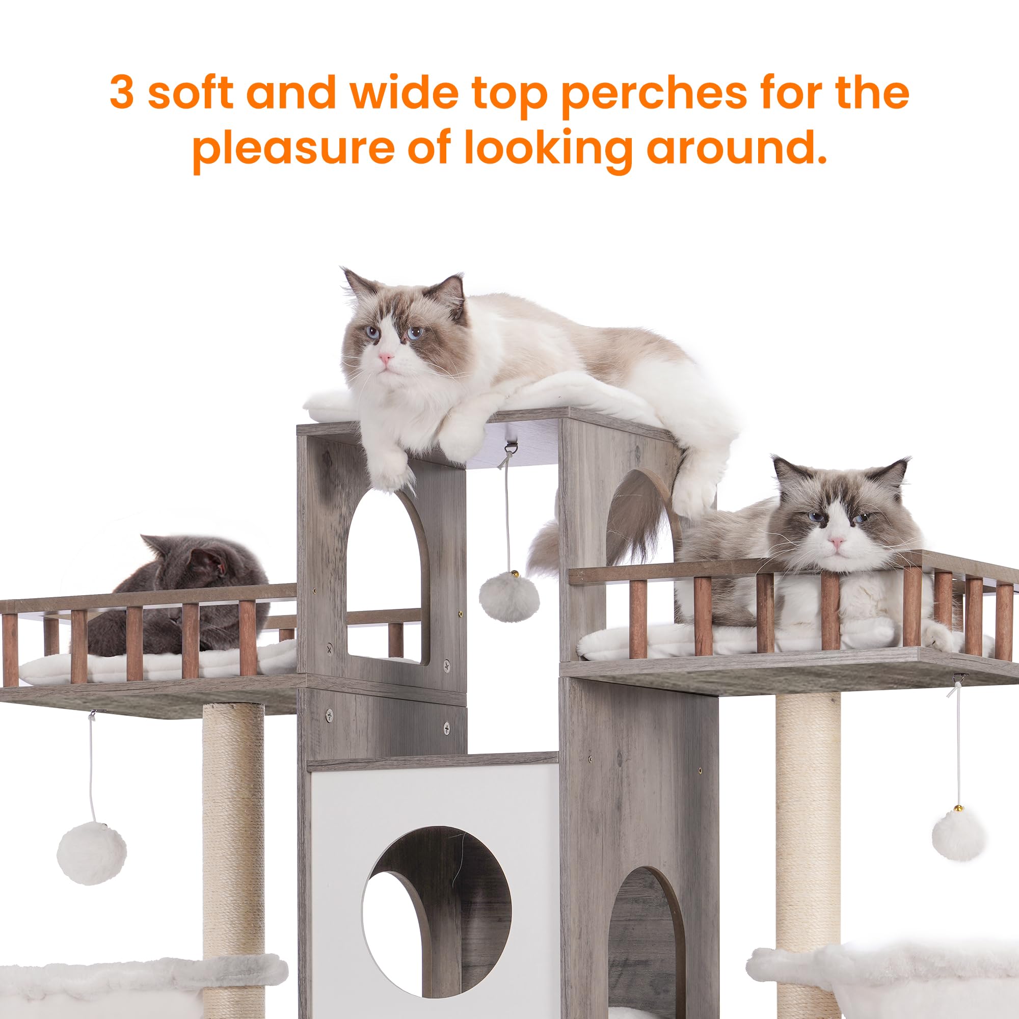Heybly cat tree sturdy base supports jumping and climbing for large cats.