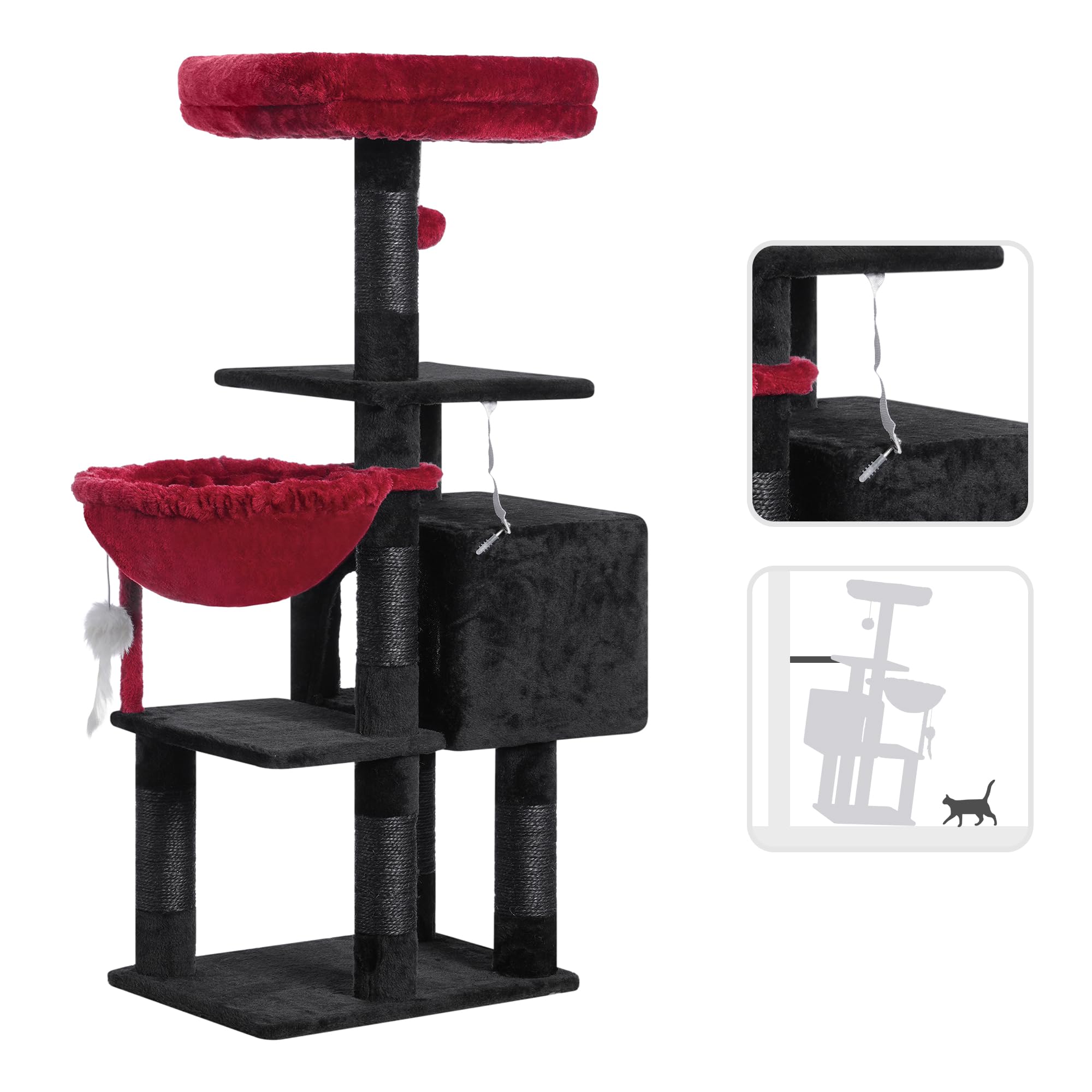 Heybly Cat Tree teaser stick adds interactive play without disturbing you.