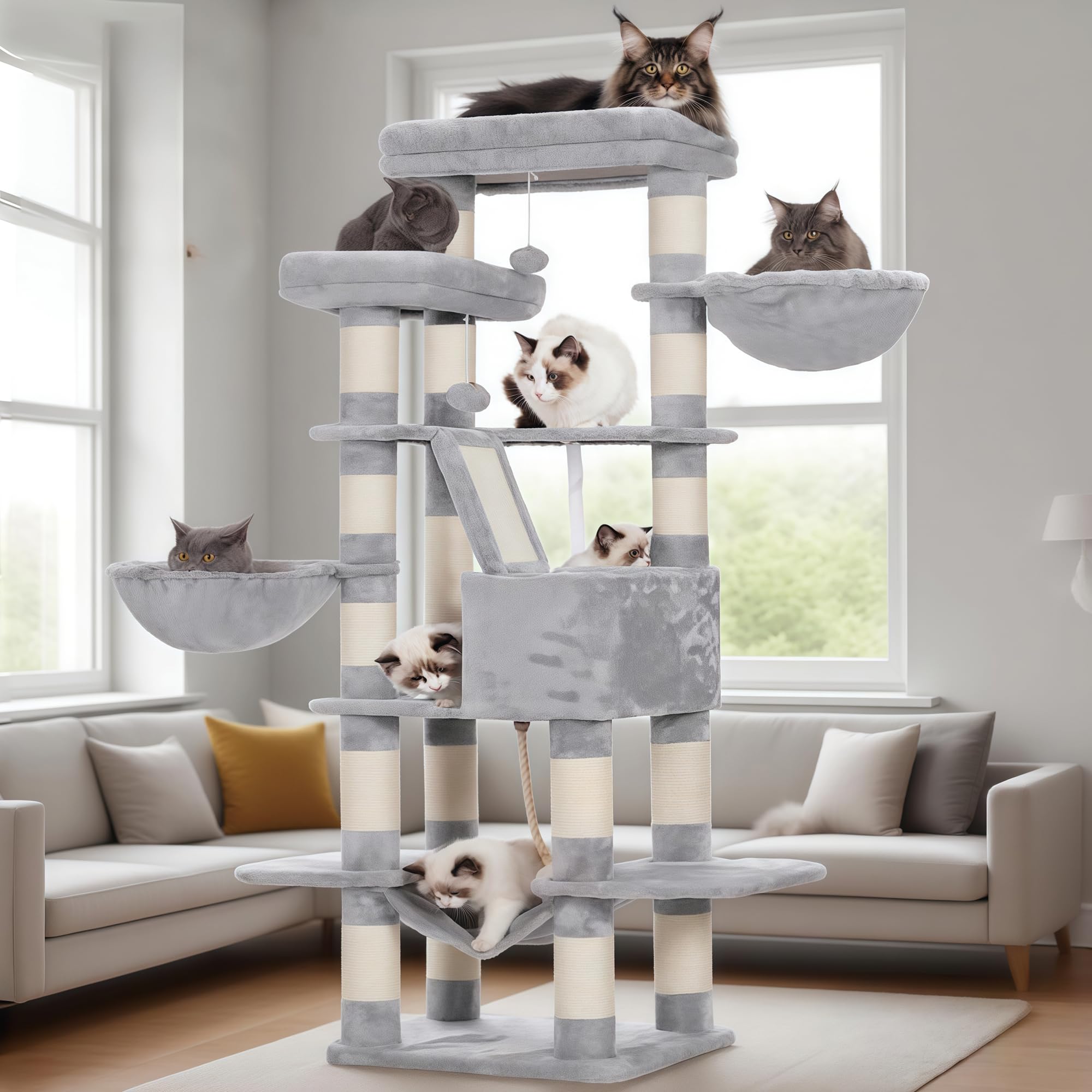 Heybly cat tree upper perch offers generous space for naps and views