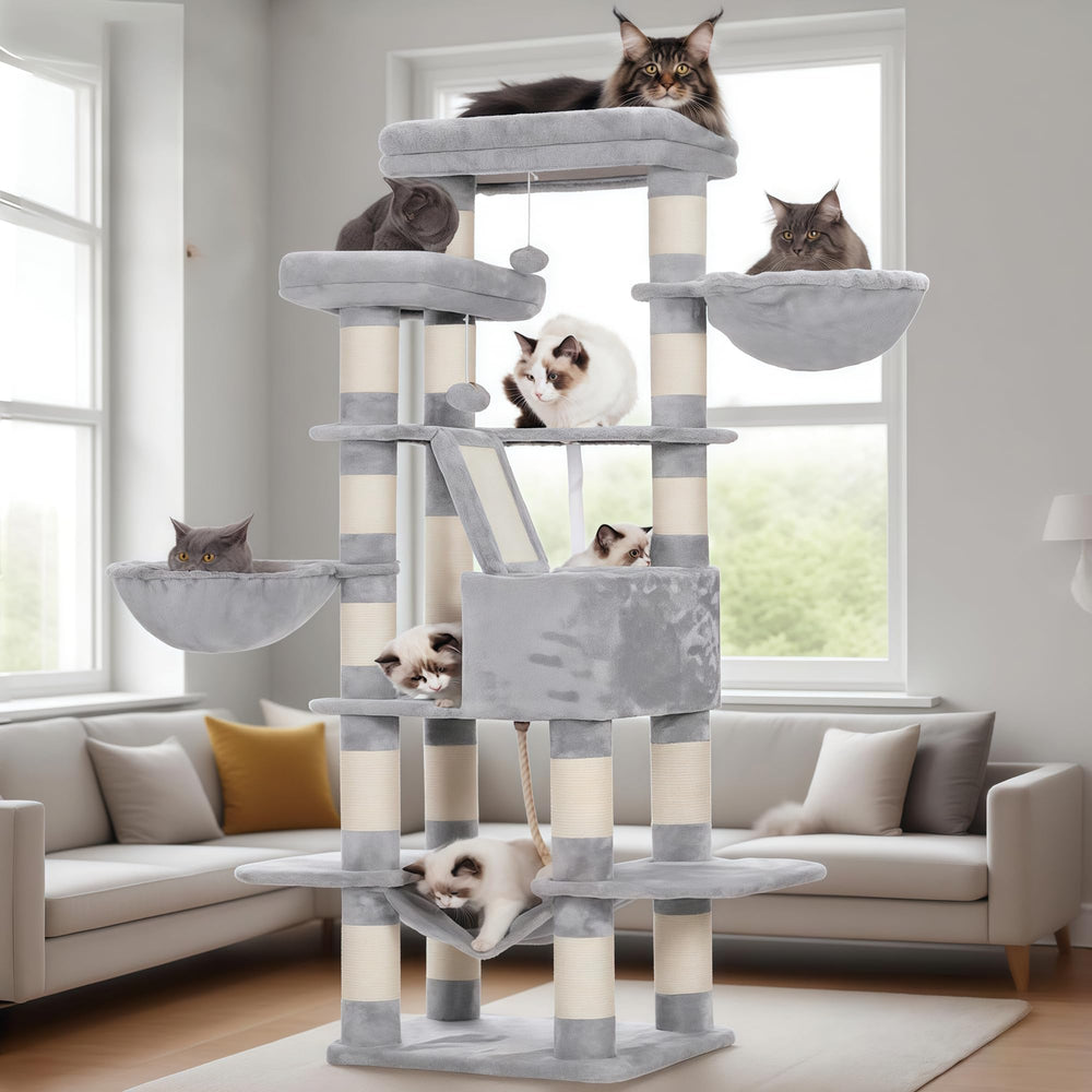Heybly cat tree upper perch offers generous space for naps and views