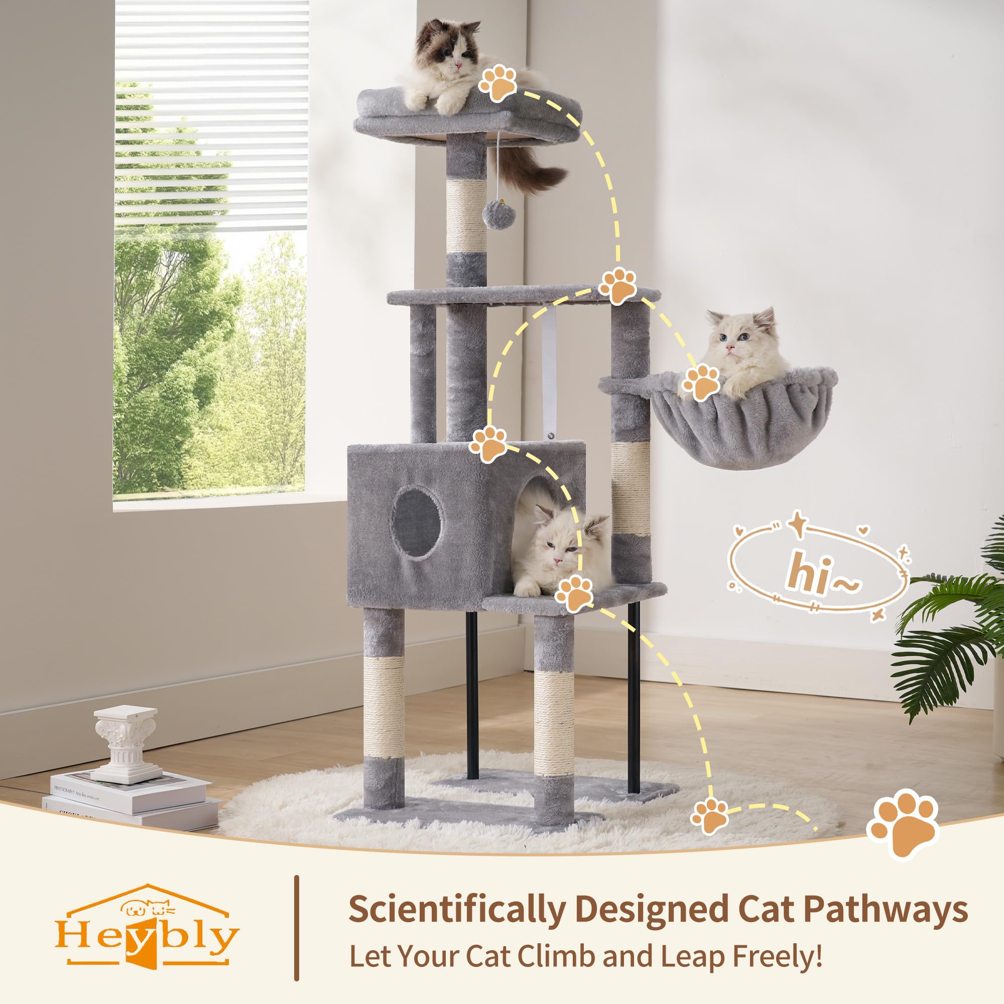 Heybly cat tree top perch view offers vantage for curious cats.