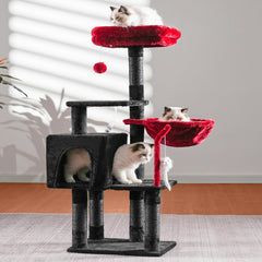 Heybly Cat Tree top perch close-up emphasizes plush padding ideal for naps.
