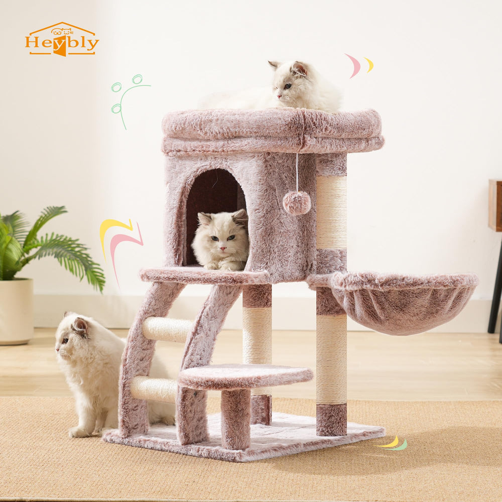 Heybly cat tree tower ergonomic design promotes play and exercise