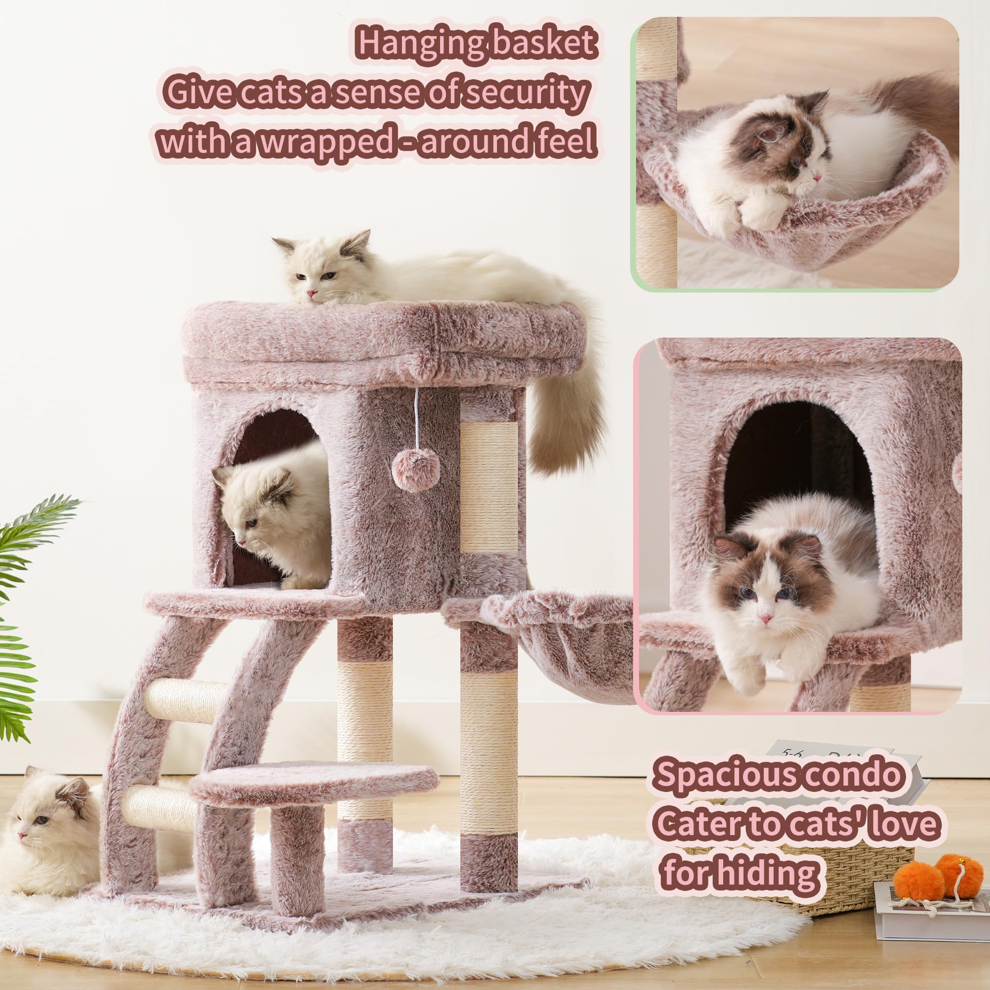 Heybly cat tree tower plush hammock for cozy lounging