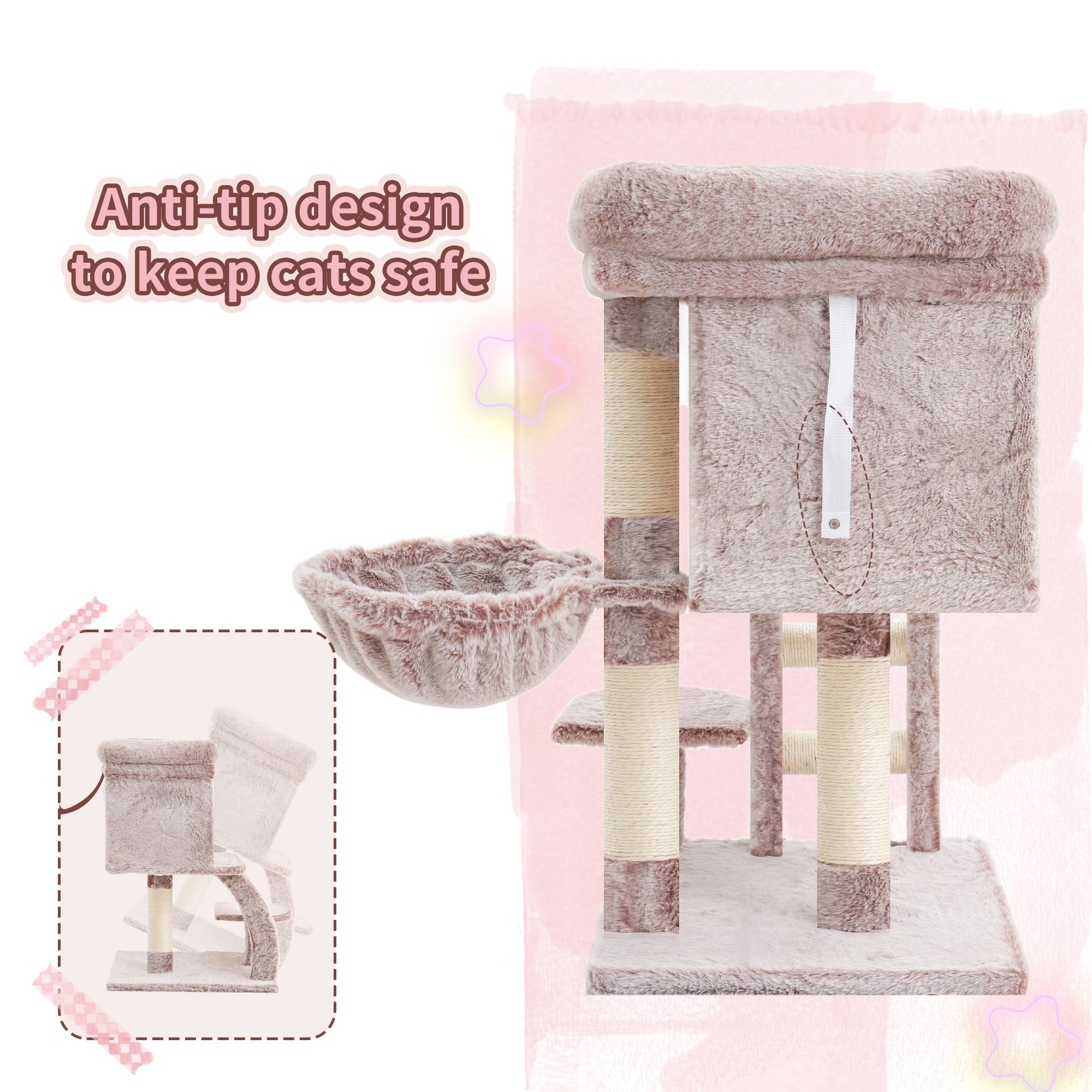 Heybly cat tree tower sisal rope steps encourage climbing