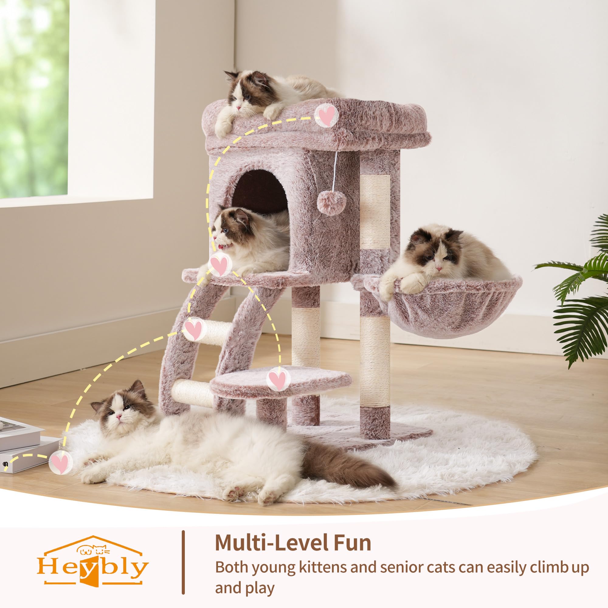 Heybly cat tree tower sisal staircase encourages scratching and climbing