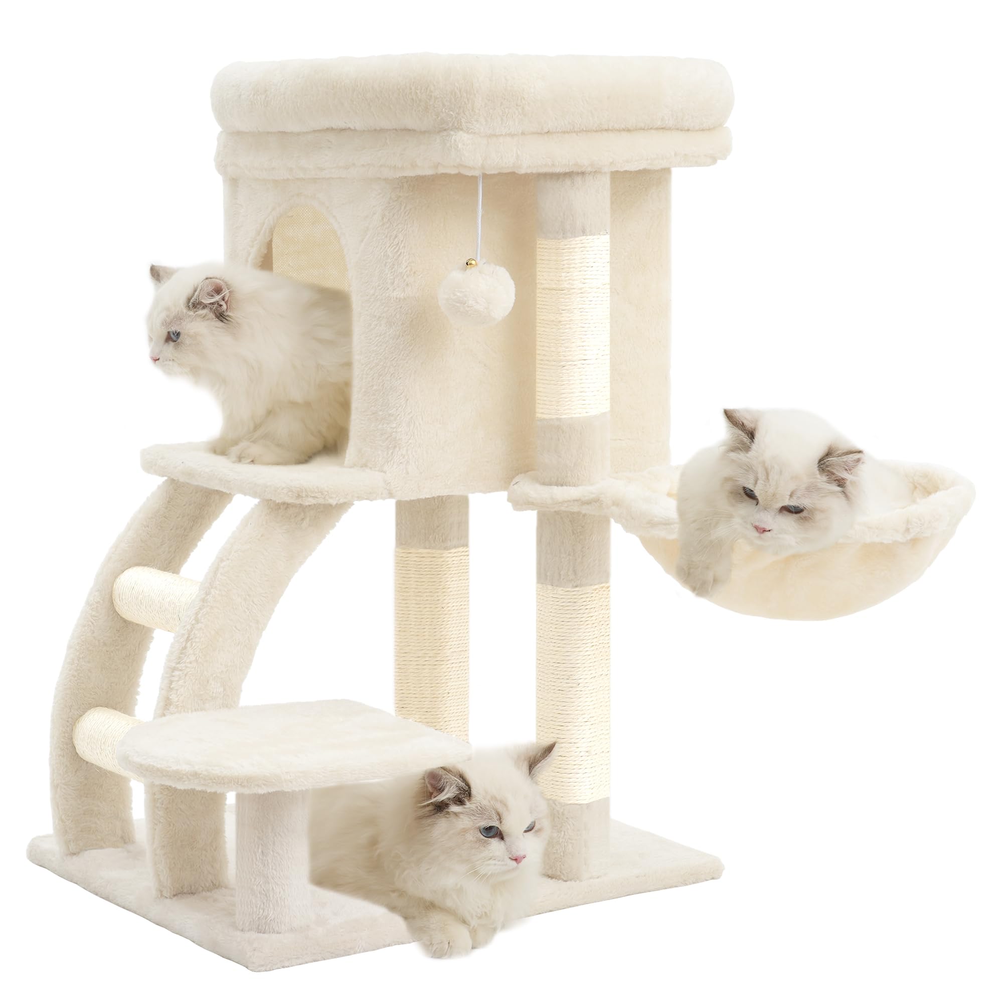 Heybly cat tree tower wide plush top platform provides a comfortable perch for relaxing and surveying the room.