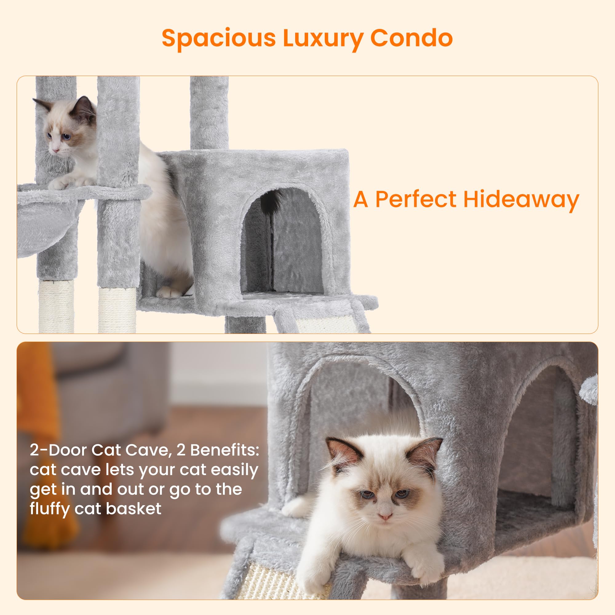 Heybly cat tree jumping platforms extend play space and exercise.
