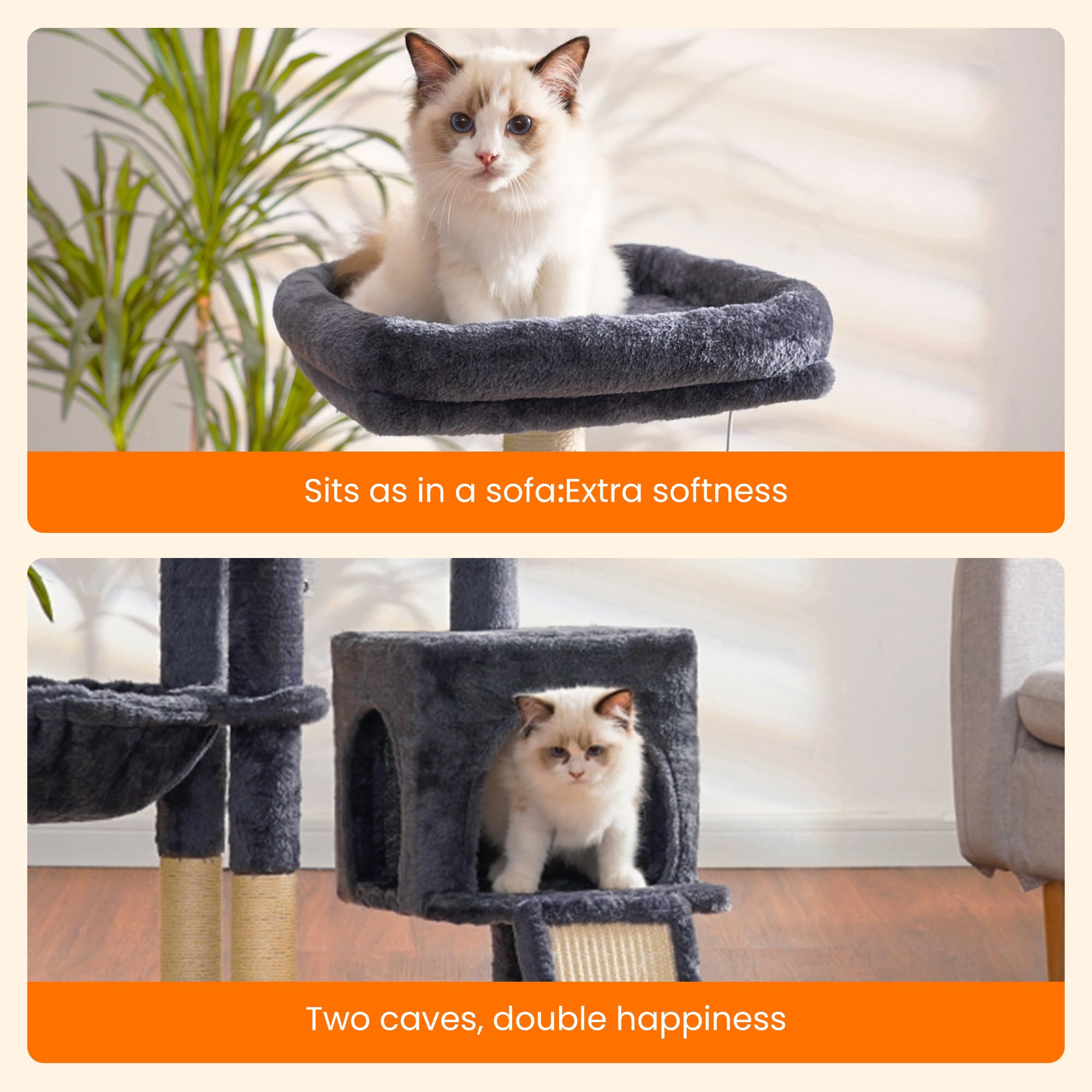 Heybly cat tree two jumping platforms encourage climbing and activity.