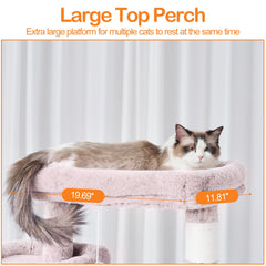 Heybly cat tree shows two perches for multiple cats to lounge and watch.