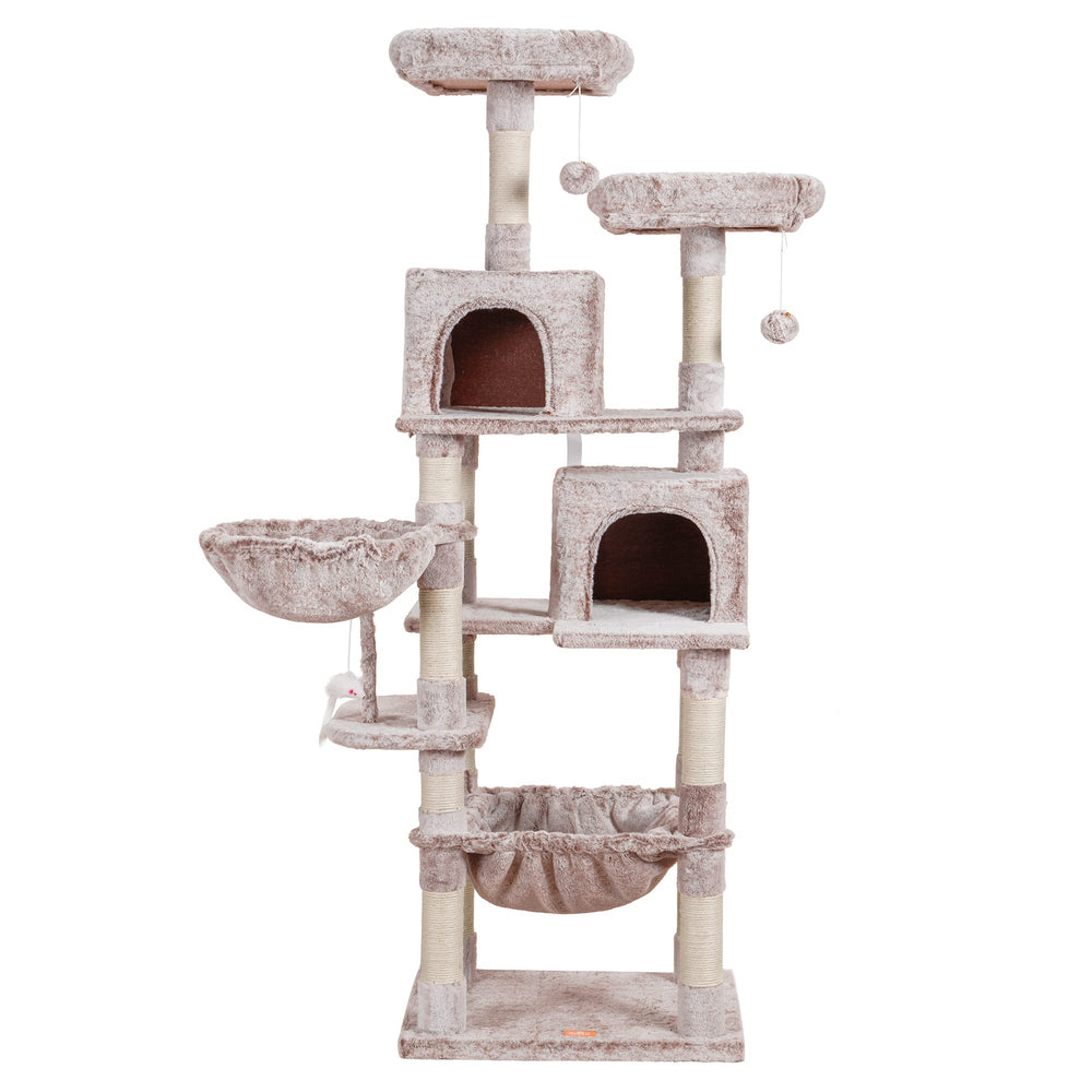 Heybly cat tree sturdy base and posts support energetic claws.