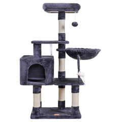 Heybly cat tree with toy smoky gray base supports safe climbing