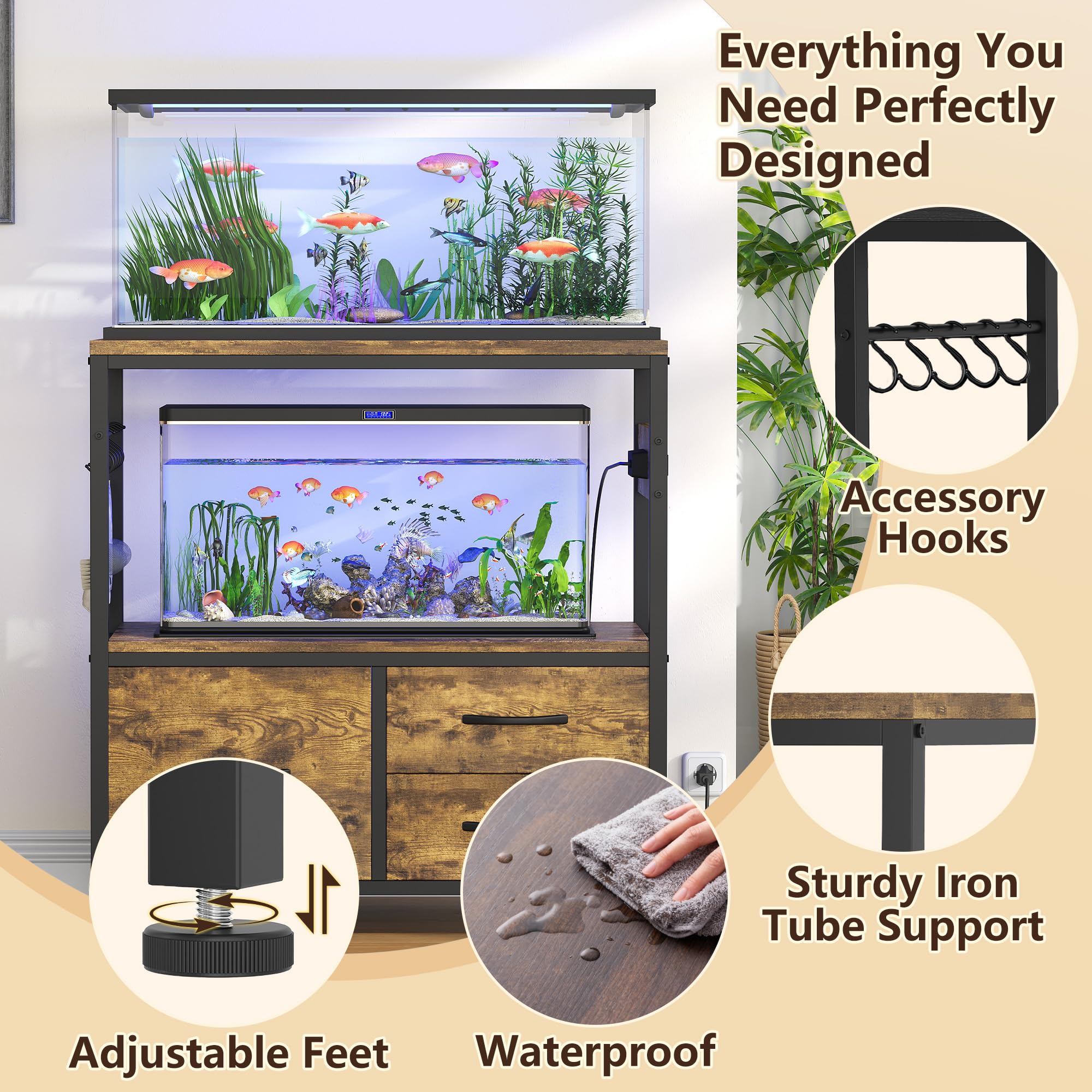 Heybly fish tank stand leveling feet ensure wobble-free setup on uneven floors