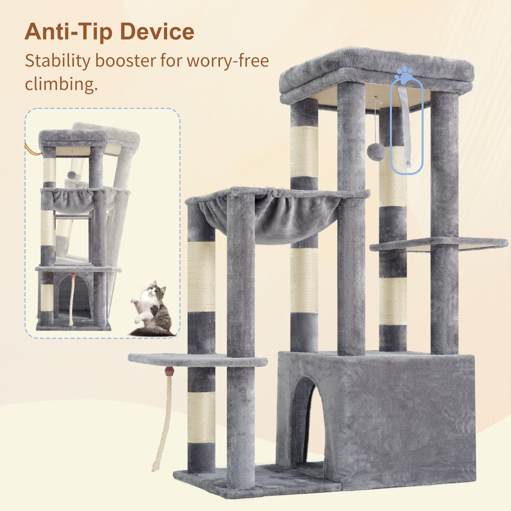 Heybly Heavy Duty Cat Tree assembly kit ensures quick, tool-assisted setup.