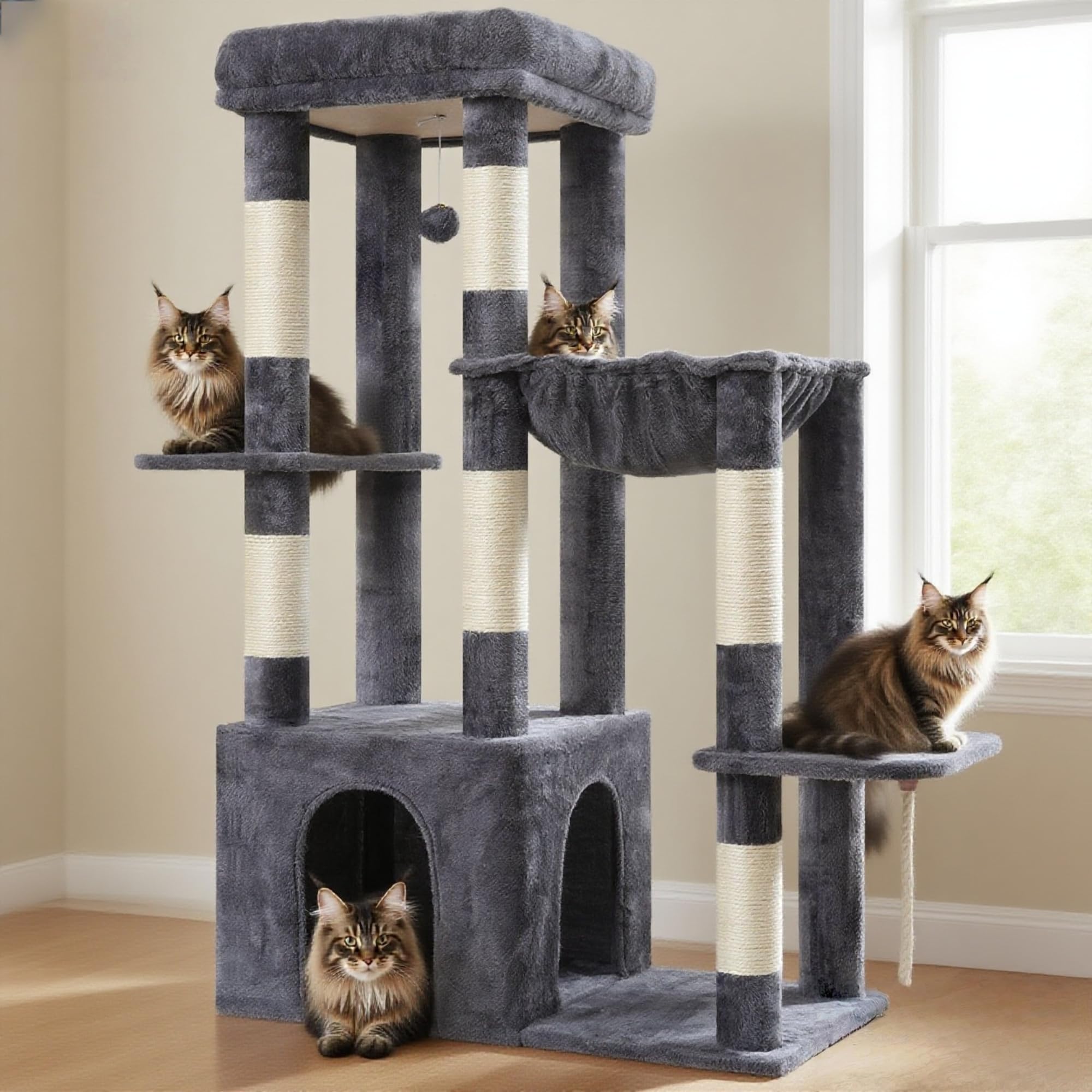 Heybly Heavy Duty Cat Tree baseplate offers stable support for energetic indoor cats