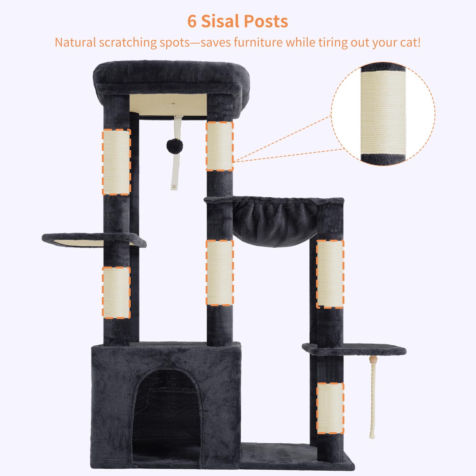 Heybly Heavy Duty Cat Tree Smoky Gray finish blends with home decor
