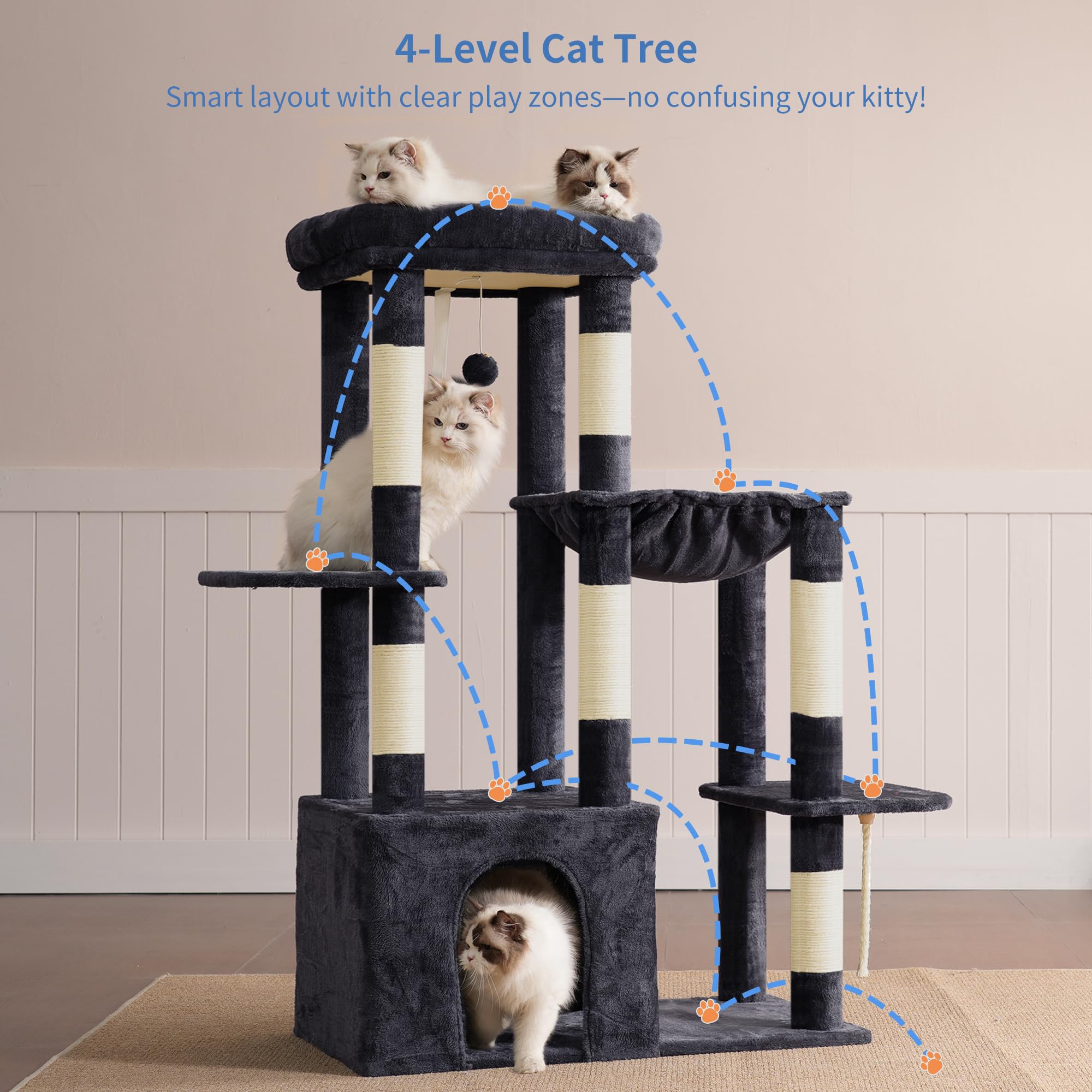 Heybly Heavy Duty Cat Tree top perch provides a high resting spot with a clear view