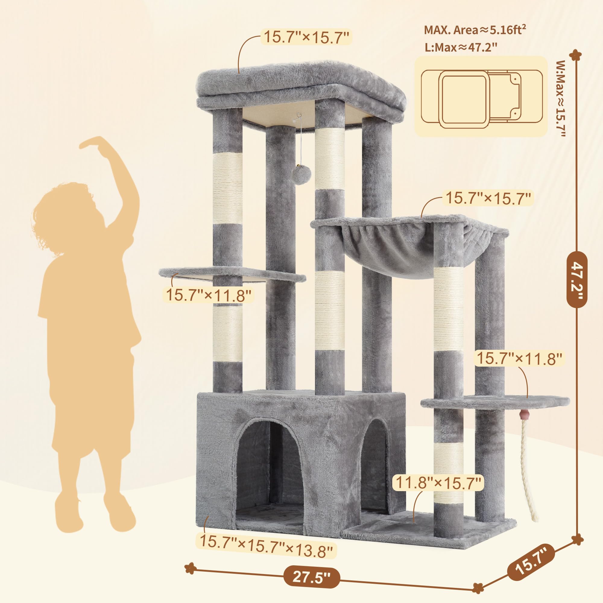 Heybly Heavy Duty Cat Tree toy balls encourage interactive play and stimulation.