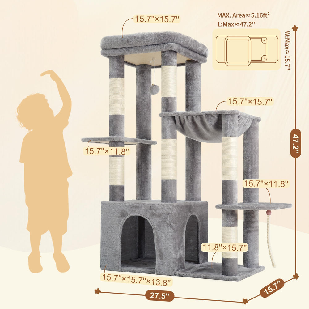 Heybly Heavy Duty Cat Tree toy balls encourage interactive play and stimulation.
