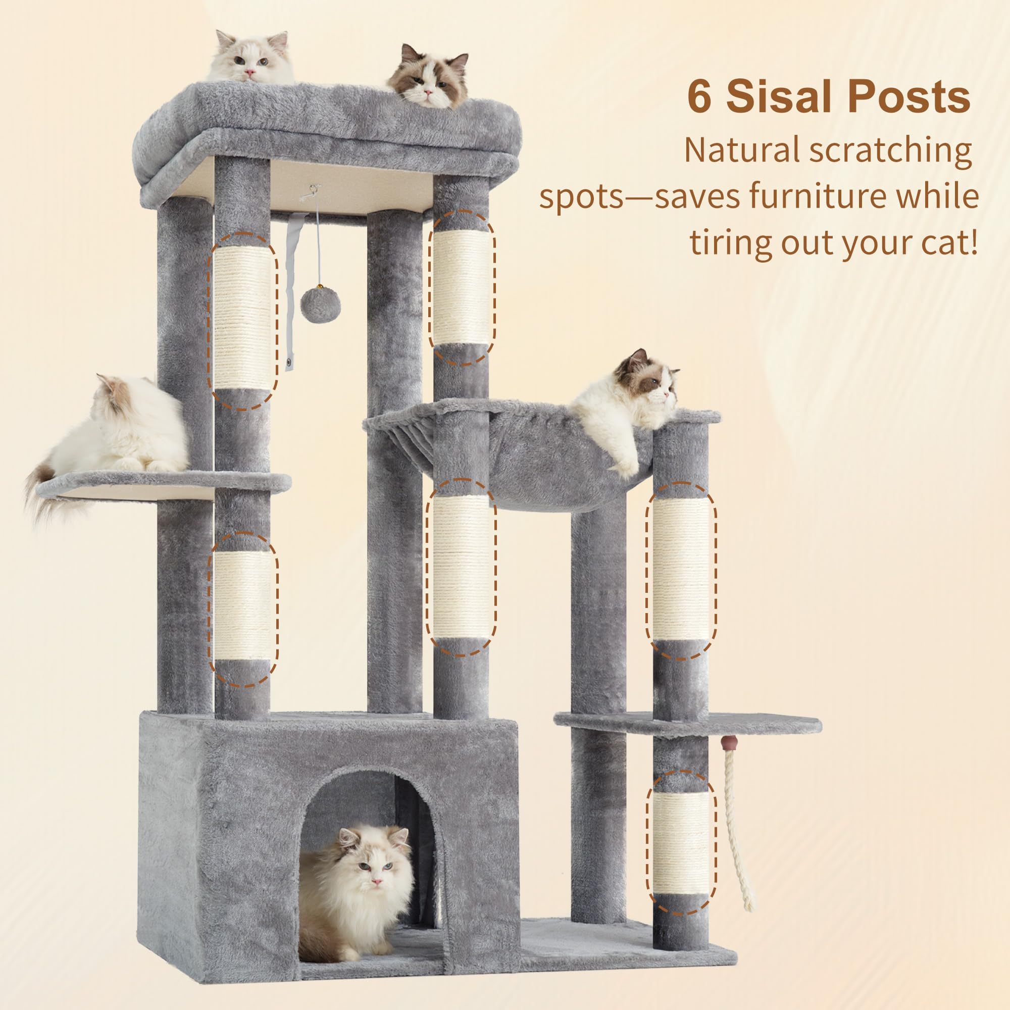 Heybly Heavy Duty Cat Tree wide footprint fits rooms without crowding.