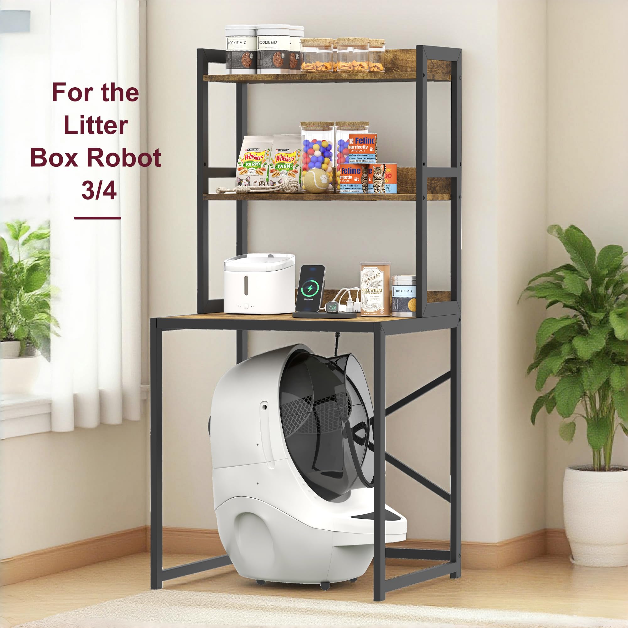 Heybly Litter Box Enclosure elevated feeding station keeps dogs away while cats eat.